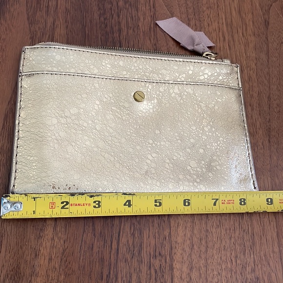 J Crew Metallic Gold Leather Clutch- EUC - Picture 10 of 12